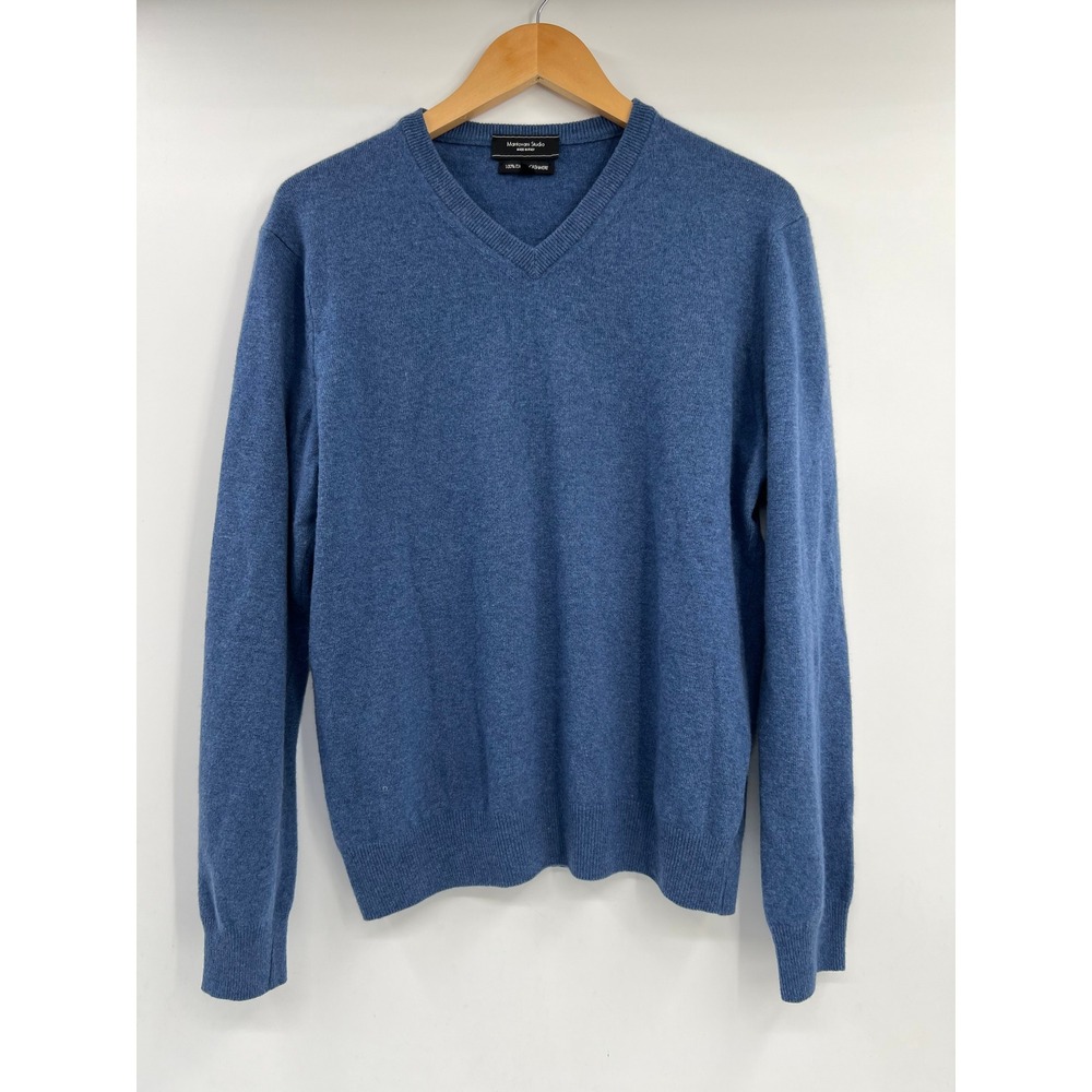 Mantovani Studio Mens Blue 100% Italian Cashmere V-Neck Sweater Size M Italy